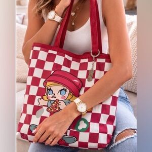 Pop Mart Molly Red Checkered Tote Bag